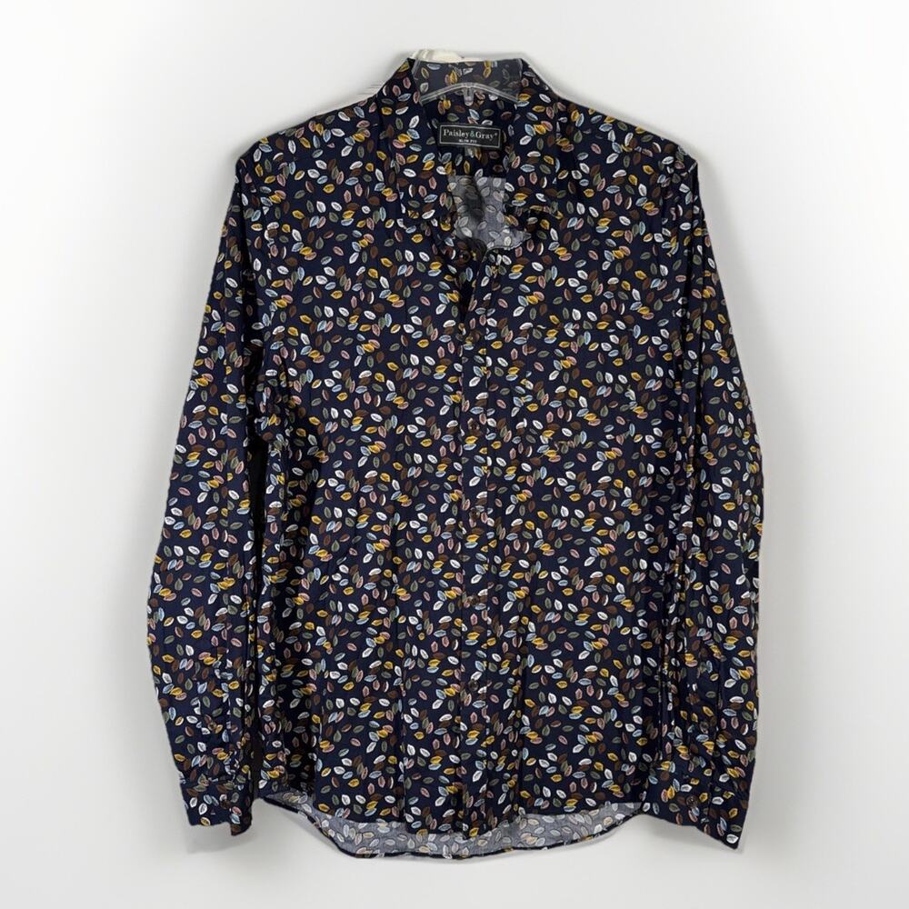 Paisley & Gray Blue Floral Slim Fit Button Down Shirt Men’s XL/18